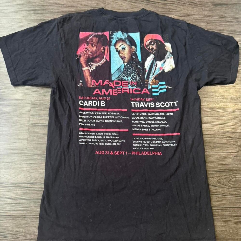 Made in America Festival Rap Music Tee Cardi B Travis Scott black Tee Sz Medium